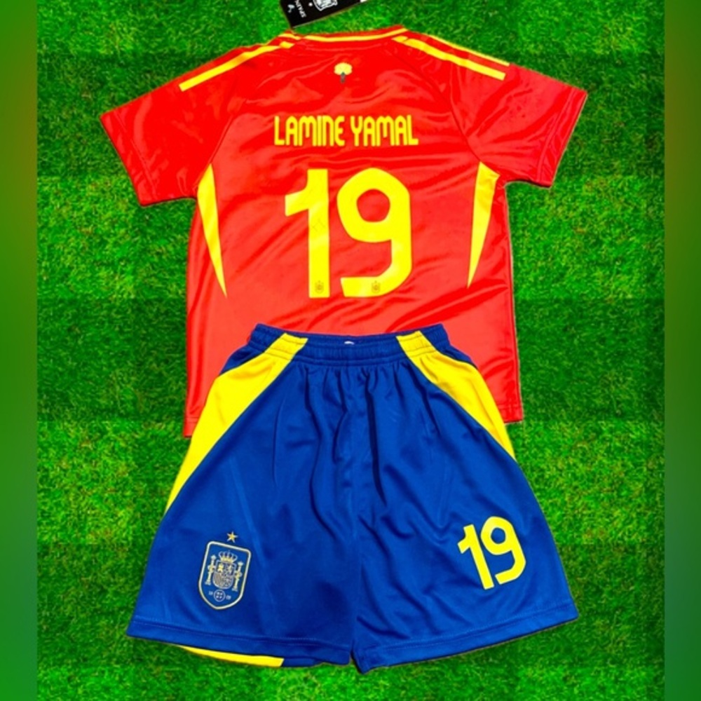 Lamine Yamal Spain Kids Youth Jersey Soccer Red and Blue Soccer Jersey Short Set